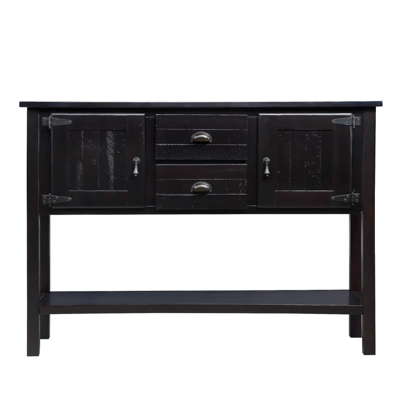 Console 48 po en bois massif avec 2 tiroirs, armoires et tablette inférieure, armoire de rangement pour salle à manger de style rétro