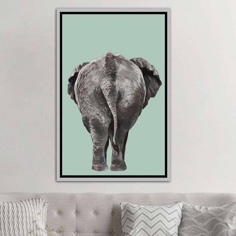 Art de bout éléphant, H 26 po x l 18 po x P 1,5 po, Toile avec cadre argenté