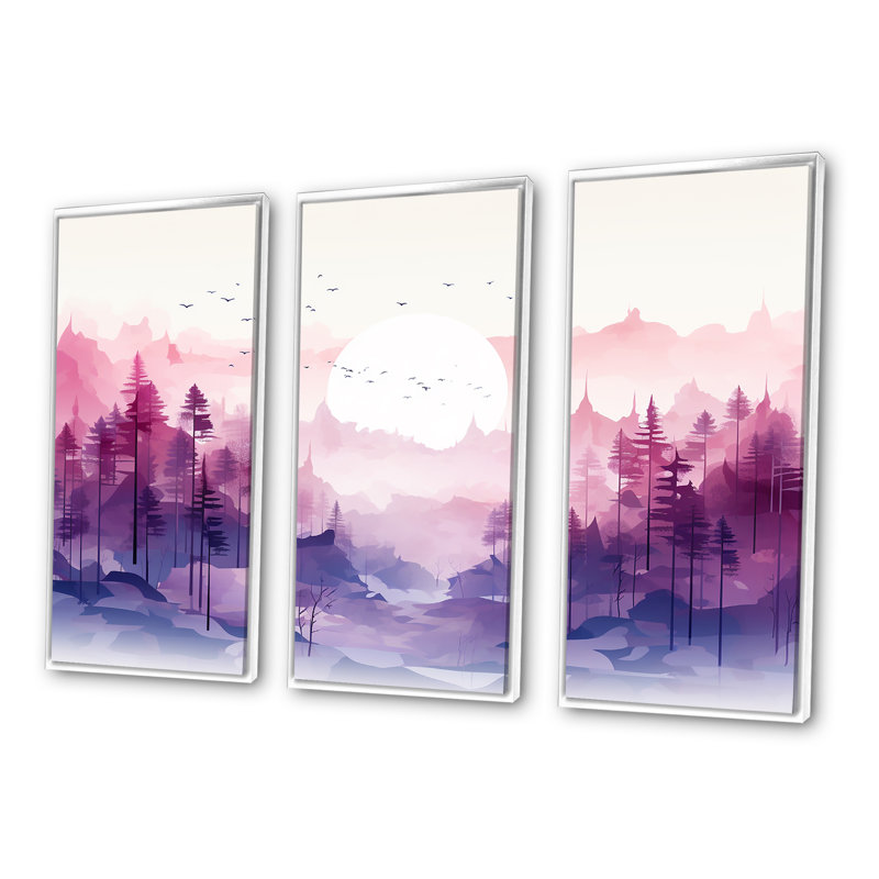 «Minimalisme dans les forêts», ensemble de reproductions d'art mural, H 28 po x l 36 po x P 1 po, Cadre flottant blanc