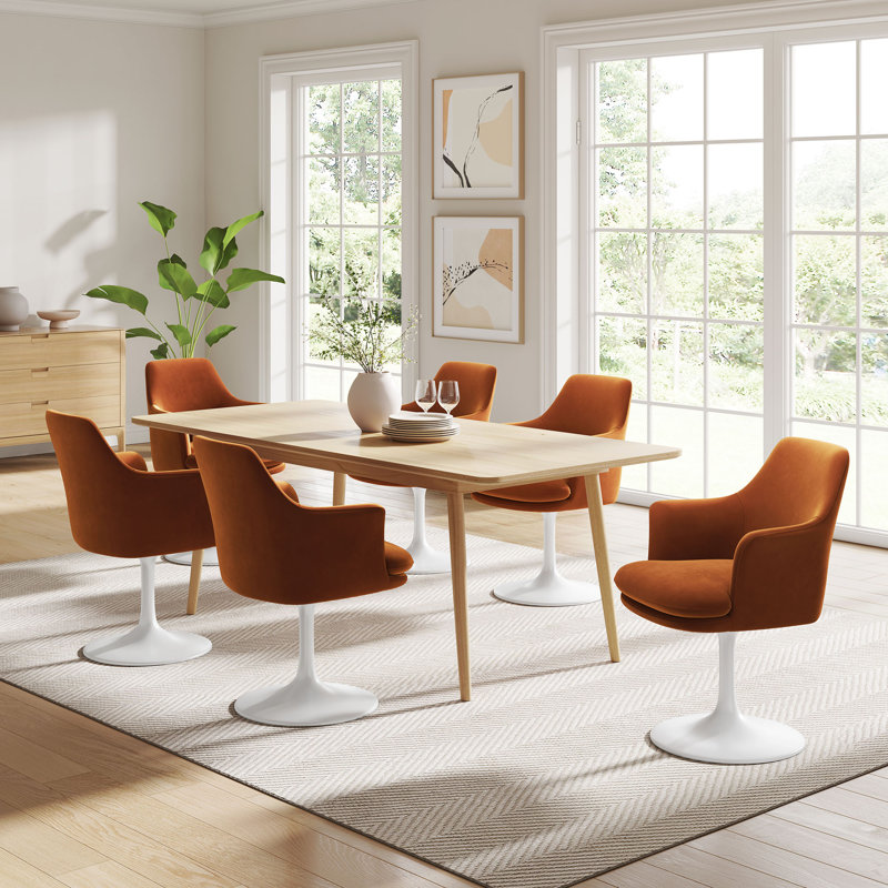 Fauteuil pivotant en velours Lippa Performance, Blanc, Velours rouille