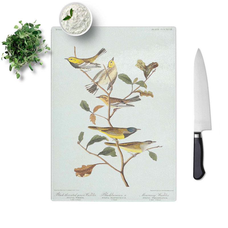 Tempered Glass Black-Throated Green Warbler Chopping Board, 28.5 cm W x 39 cm L