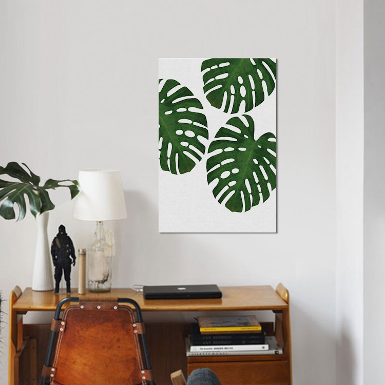 « monstera leaf iii », reproduction d’impression sur toile en vert, H 12 po x l 8 po x P 0,75 po, Toile tendue, Pas de tapis