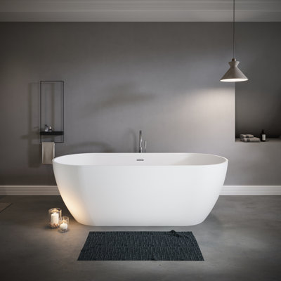63'' Solid Surface Freestanding Bathtub, Integrated Overflow And Drain, Matte White, Luxury Soaking Tub, Long - Lasting Heat Retention Feature Assurance, Comfortable Interior Design, Easy Cleaning