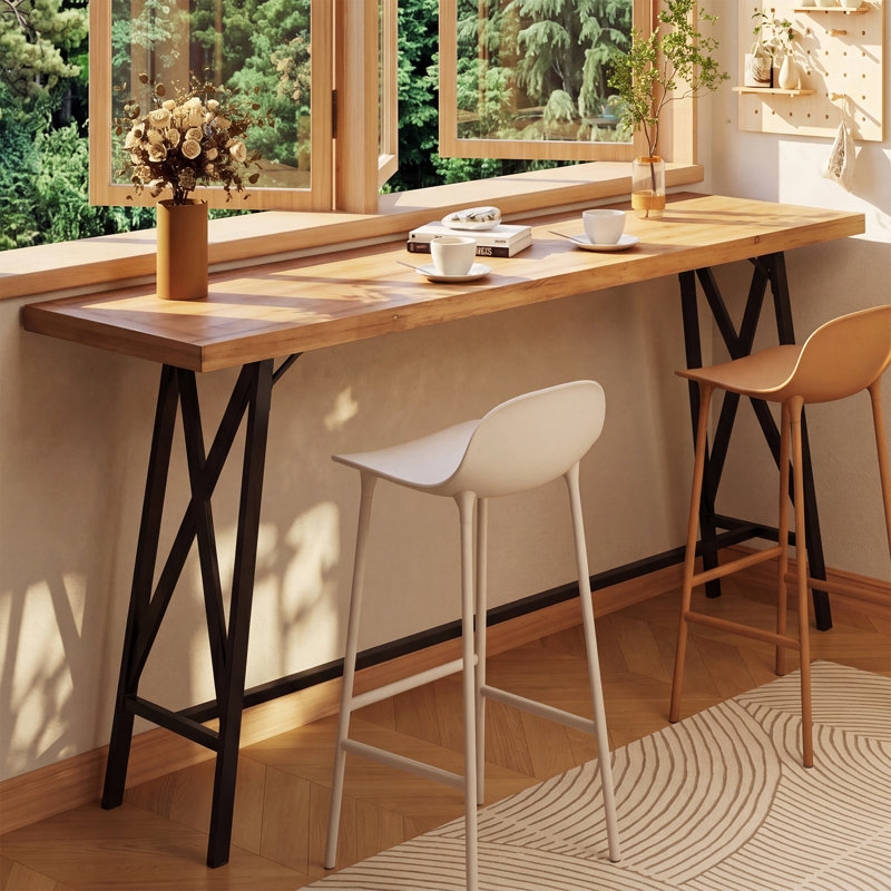 Table de bar industrielle en bois massif, table de pub de 63 po de long