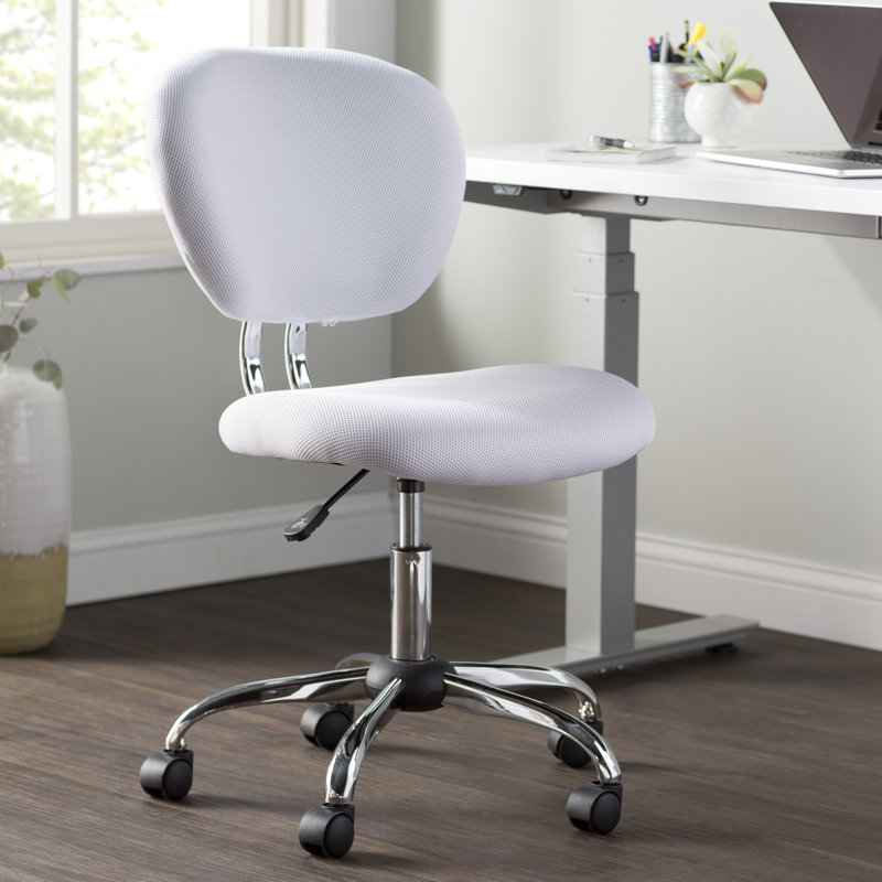 Chaise de bureau pivotante en maille, Blanc, Fixe