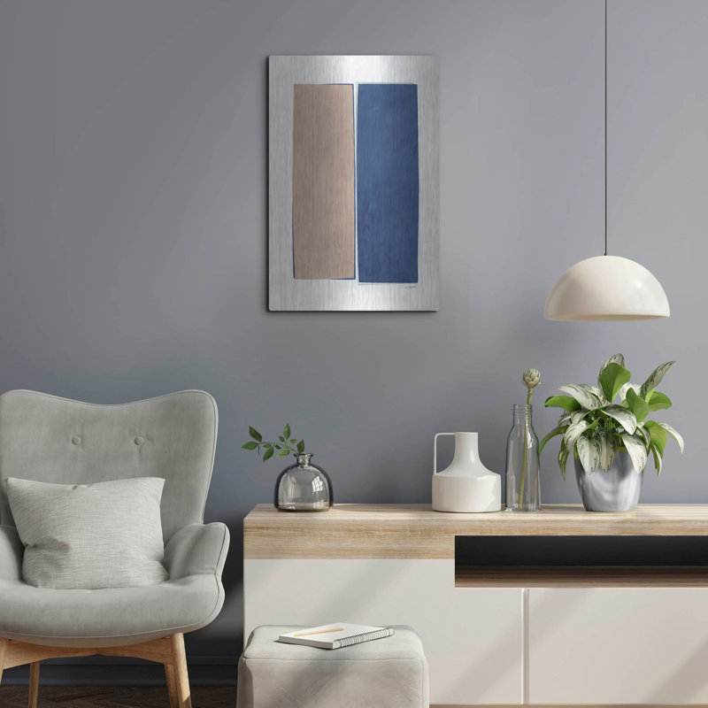 «Monolithe 2 bleu» par Mike Schick, art mural en métal, H 24 po x l 16 po