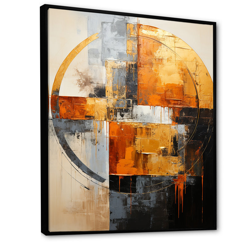 Croissants noir et cuivre - Formes abstraites, impressions sur toile, Cadre flottant noir, H 32 po x l 24 po x P 1 po