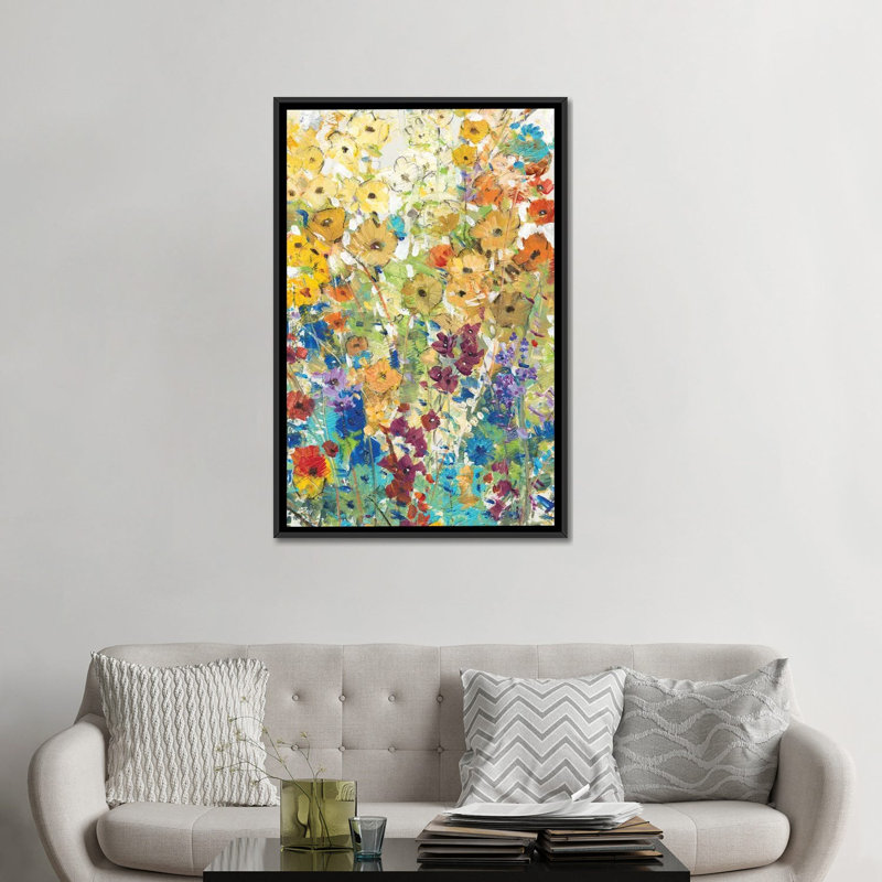 « pré floral i », impression sur toile, H 26 po x l 18 po x P 1,5 po, Toile avec cadre noir, Pas de tapis