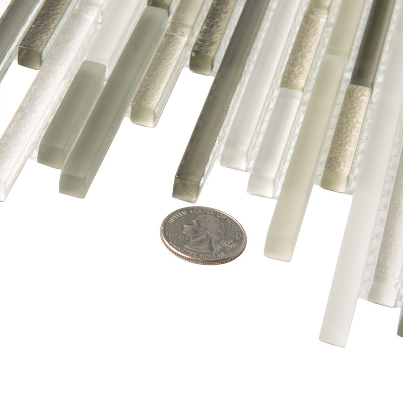 Waterfall Linear Glass And Metal Mosaic Tile, White/Beige