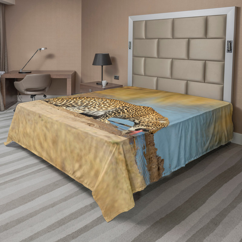 Ambesonne Animal Top Flat Sheet Leopard in Savannah Print Twin Pale Brown, Drap plat pour très grand lit californien