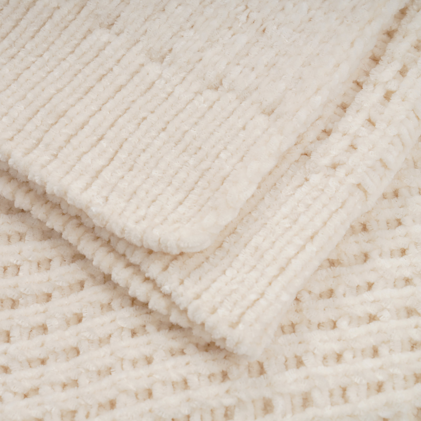 Amor Waffle Knitted Throw Blanket, Cream