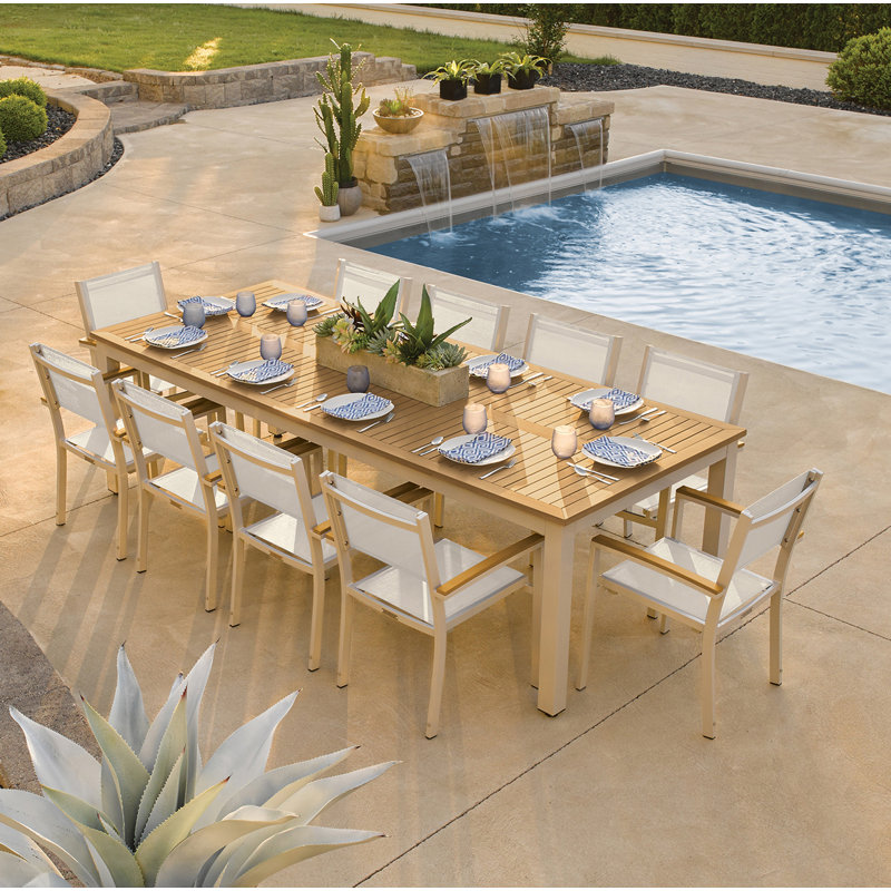 Travira Stacking Patio Dining Chair, Ninja Black Basketweave, Tekwood Natural, Flint