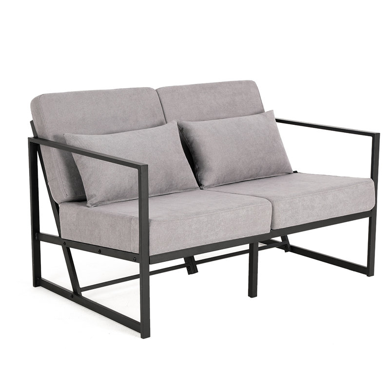 Sofas 2 Seater Armchair Living Room Sofa Linen Couch With Cushions Fabric Sofa Grey, Grey polyester