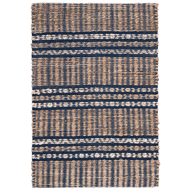 Tapis géométrique en jute / coton à tissage plat en fibre naturelle Zakai, Rectangle 4 pi x 6 pi