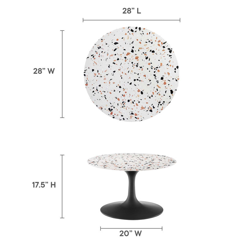 Table basse ronde Lippa Terrazzo par Modway, H 15,5 po x L 28 po x l 23,5 po, Noir