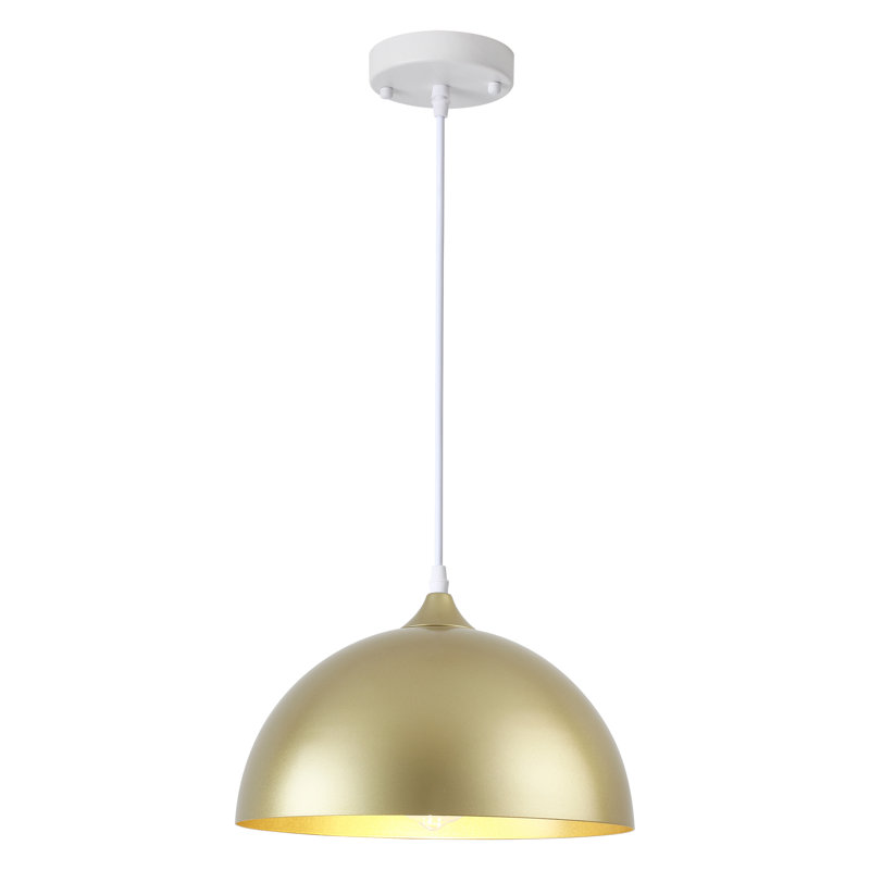 Luminaire suspendu en dôme industriel 11,81 po à 1 lumière avec abat-jour en métal pour îlot de cuisine Danialah, Or vaporisé