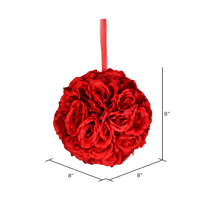 Boule de rose artificielle, Rouge, H 8 po x l 8 po x P 8 po
