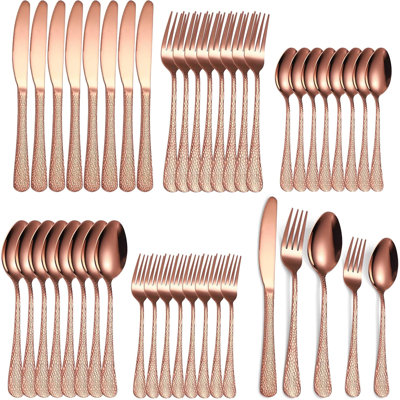 Ensemble de couverts 40 pièces pour 8 ustensiles de cuisine en acier inoxydable avec poignées martelées élégantes pour un usage quotidien et des occasions spéciales