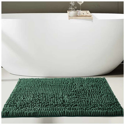 Chenille Bathroom Rug 50x80cm Plush Microfiber Bath Mat Absorbent Quick Dry Non Slip Rubber Back Machine Washable