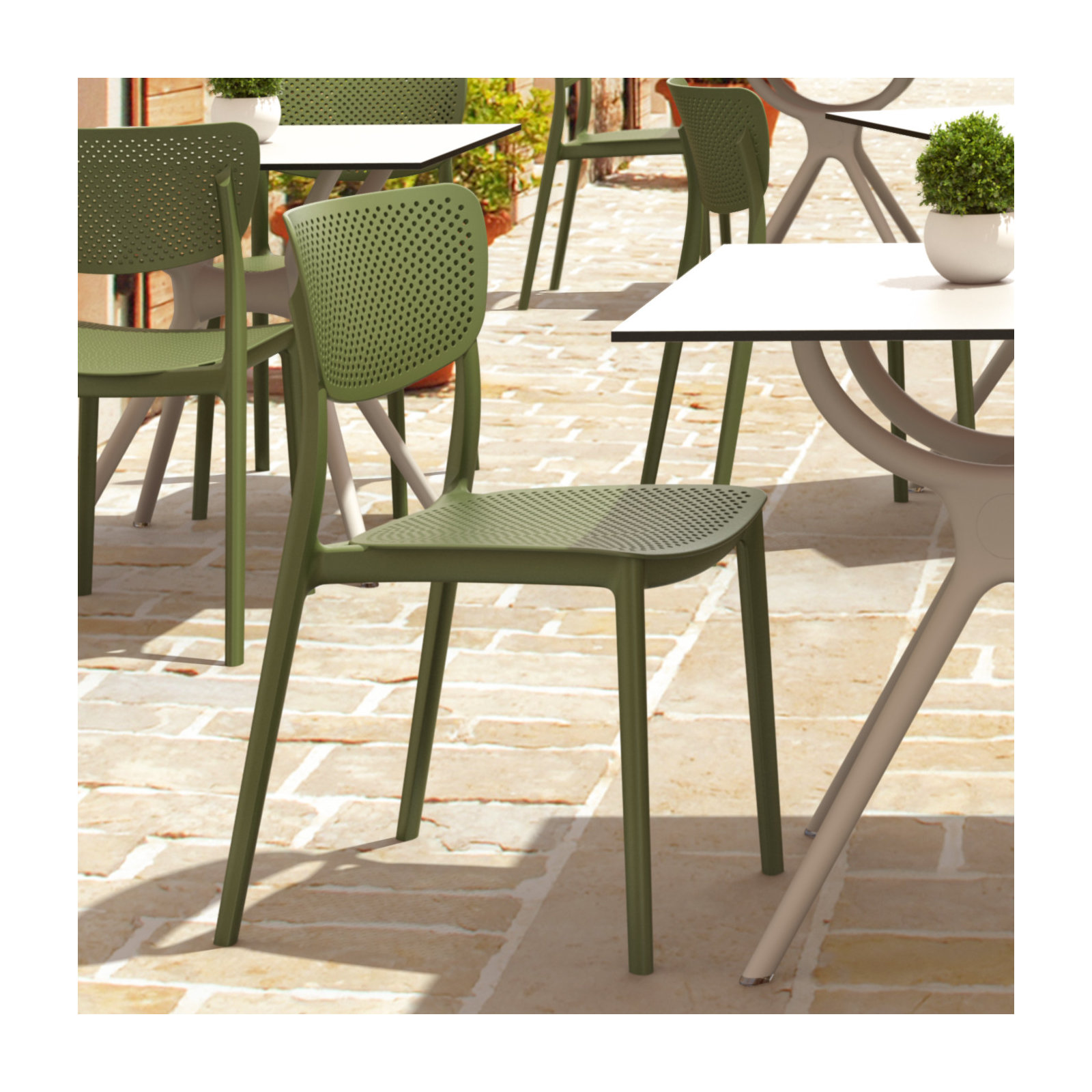 Farrah Stacking Patio Dining Side Chair, Olive Green