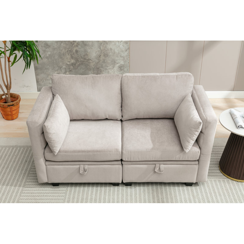 Calkins Loveseat Modular Sofa With Storage Seat, Adjustable arms&backrest, Light Gray