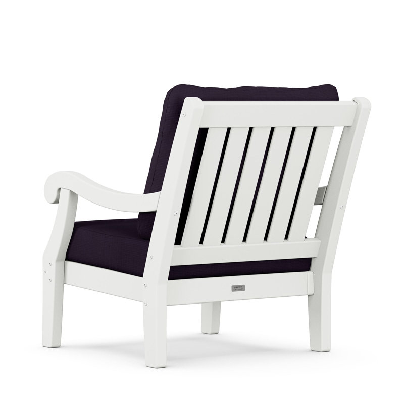 POLYWOOD x Birch Lane Verlyn 4-Piece Deep Seating Set with Sofa, Navy Linen Cushion/White Frame