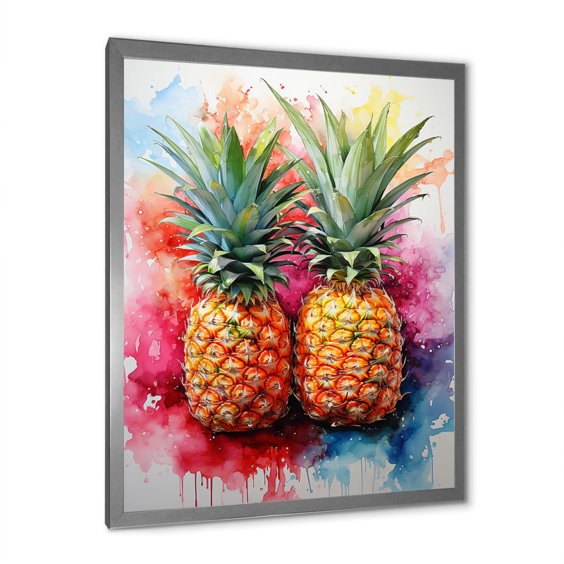 Fusion d'ananas dorés sur toile, H 32 po x l 24 po x P 1 po, Cadre photo argenté