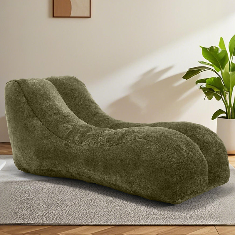 Couch And Lounger Bean Bag Sofa Chair With Premium Sponge For Bedroom,Living Room And Balcony, Green Fabric;Cotton Blend