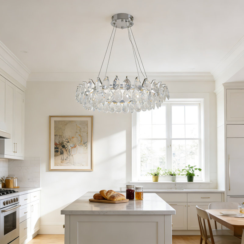 23.6" Modern Teardrop Crystal Chandelier, Adjustable Cord, Built-In 3-Colors Led