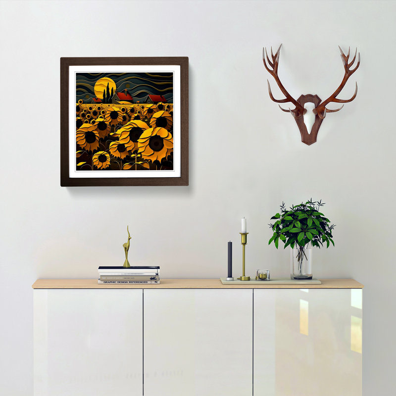 Sunflower Field Abstract Art - Framed Print, Walnut