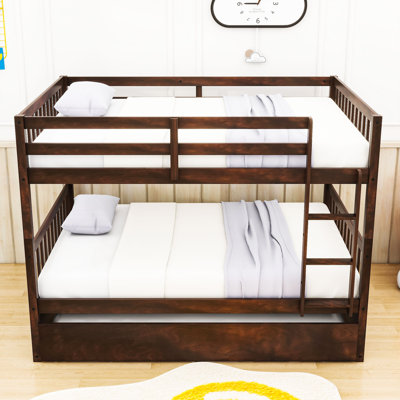 Full Over Full Bunk Bed With Built-In Ladder, Twin Trundle And Slats