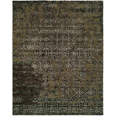 Brun/bleu/Tapis décoratif argent en laine Touffeté à la main à motif abstrait dhuri