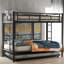 Lit superposé simple au-dessus d'un lit simple en métal avec lit gigogne Lechlade-1846123067