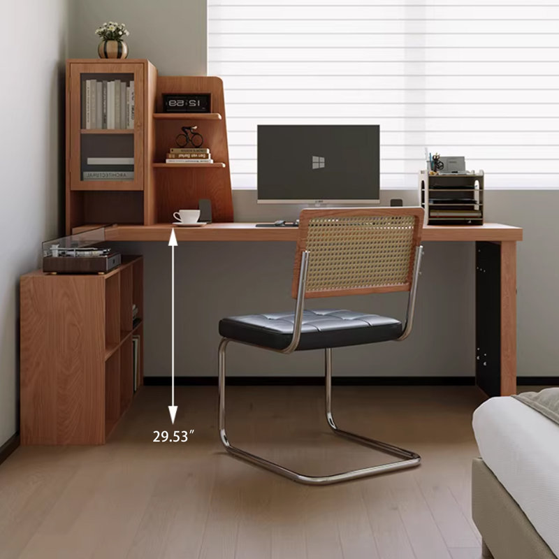 Noyer clair + bureau en bois massif en forme de L noir + fer, H 29,53 po x l 94,49 po x P 35,43 po, Retour à gauche