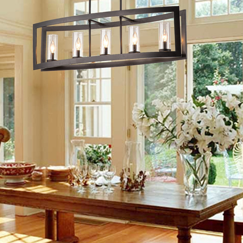 Prathik 5-Light Dining Room Chandelier with Clear Glass,Oiled Rubbed Bronze Finish
