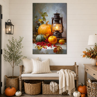 Automne, art mural citrouille sur toile, art automnal, récolte rustique, peinture, images d'automne, décoration murale de style campagne pour salon, entrée, cuisine