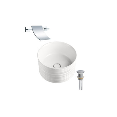 DROP Bath And Kitchen 16.3'' White Ceramic Circular Bathroom Sink with Faucet