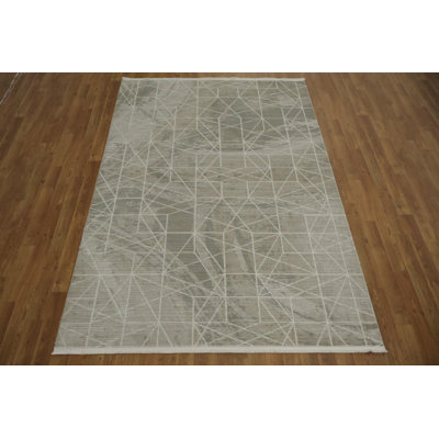 Minimalistic Gray Rug Featuring Fine Abstract Line Design 5x8