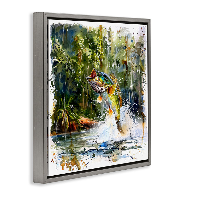  Art mural sur toile flottante "J Bass Bass Splash" par LSR Design Studio, Cadre flottant gris lustré, H 18 po x l 18 po