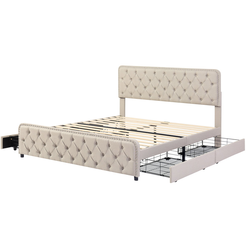 Farlow Upholstered Storage Bed, Beige, Super King (6')