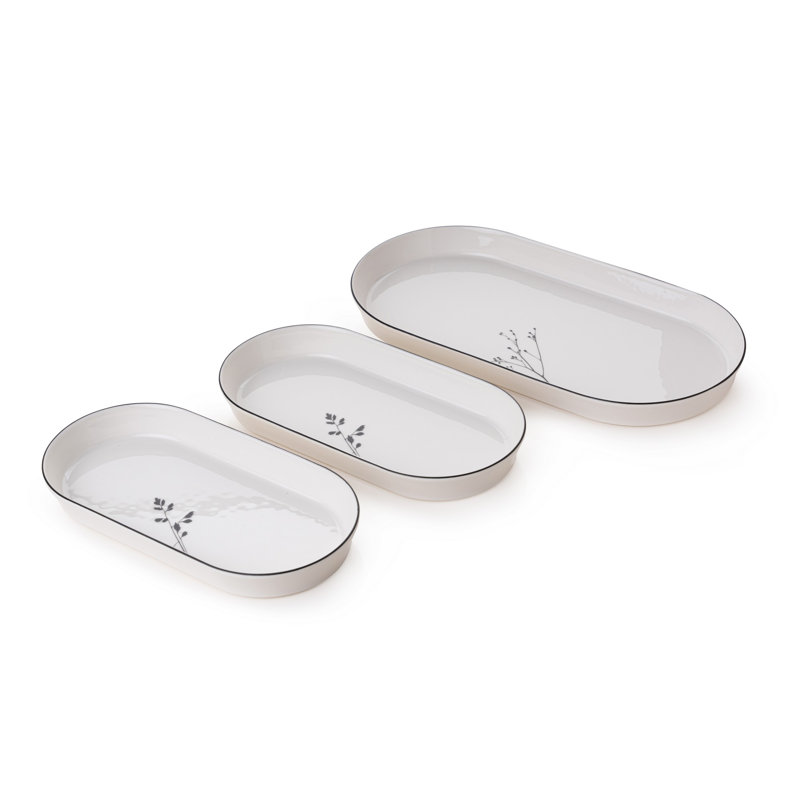 Service de table élégant 27 pièces, 100% porcelaine, blanc et noir | Comprend 6 assiettes de service (10,6 po), 6 assiettes (8,3 po), 6 assiettes profondes (7,5 po), 6 bols (5,1 po), 2 plateaux (9,4 po), 1 grand plat (12,6 po) | Parfait pour une expérience culinaire élégante