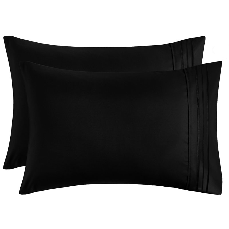  Brushed Microfiber Pillowcases Envelop Closure, Queen, Black