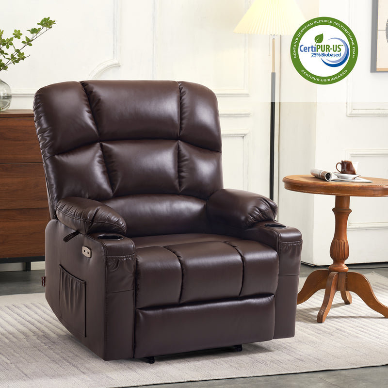 Syeda 27.2" Wide Lay Flat Dual Motor Power Recliner Lift Chair with Massage and Heat, Infinite Position, Faux Leather, Brown