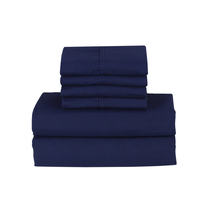 Rayon From Bamboo 6 Piece 1800 Thread Count Smart Pocket Sheet Set, Twin XL Sheet Set with 3 Additional Pieces, Navy