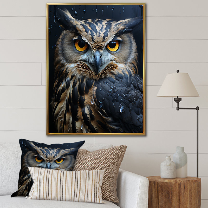 Veilleuse Grey Owl Nights II - animaux, art mural, salon, H 32 po x l 16 po x P 1 po, Cadre flottant doré