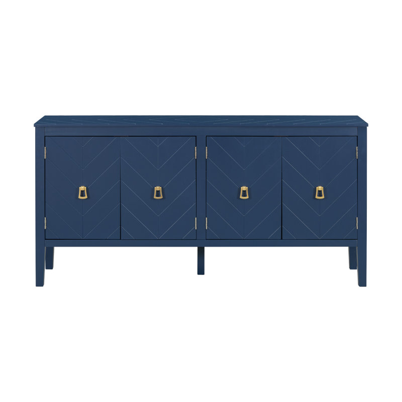 Four-Door Sideboard With Geometric Line Patterns And Vintage Metal Handles For Timeless Elegance,Suitable For Living Rooms, Entrance And Study Rooms