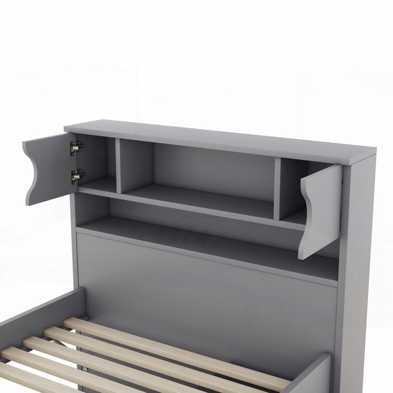 Structure de lit plateforme simple avec rangement - aucun sommier nécessaire, robuste et amp; Durable, gris