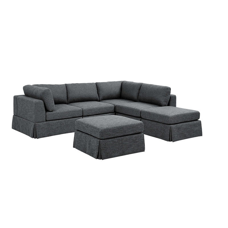 6 - Piece Upholstered Sectional, Grey Polyester