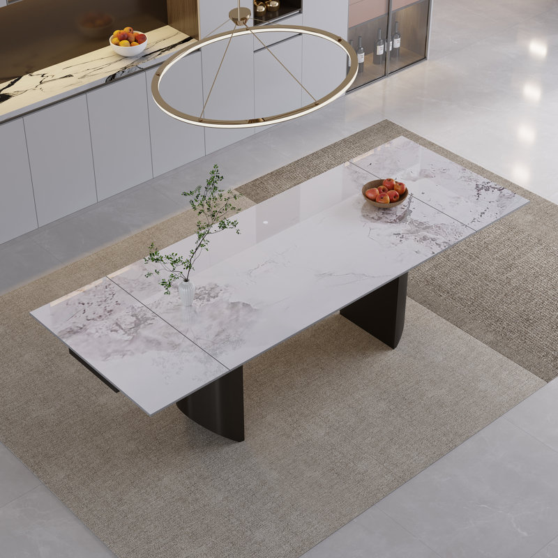 Subrati Extendable Rectangular Sintered Stone Dining Table Up to 94.48"  For 8-10, Chanel, Black