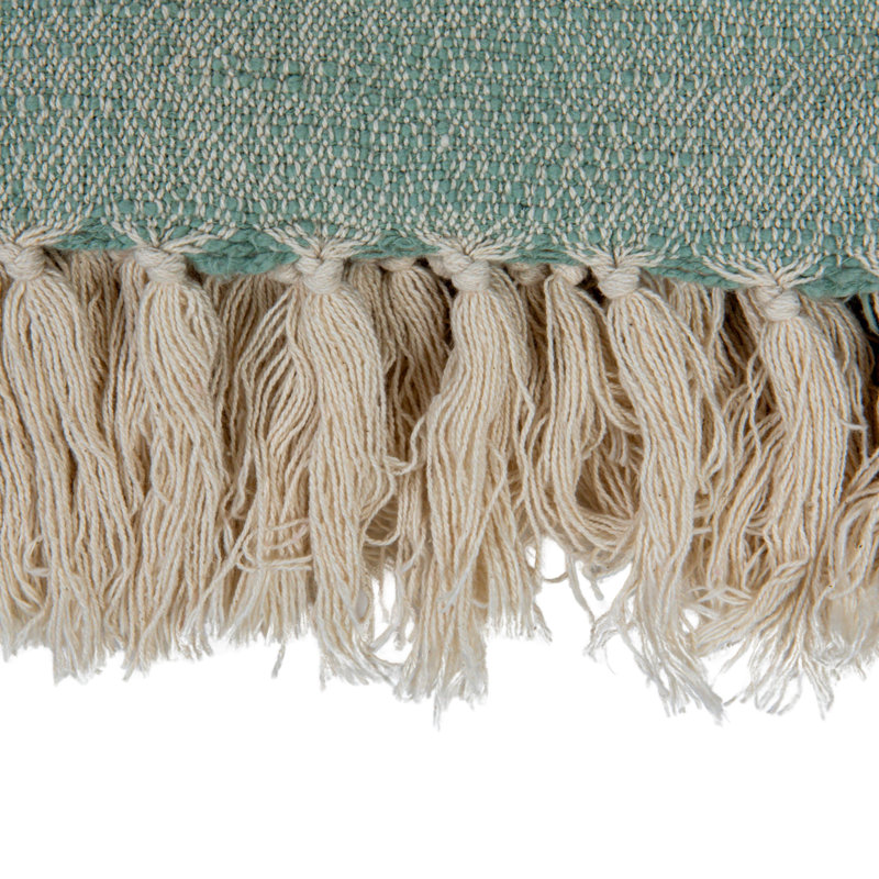 Blue and Cream Striped Cotton Throw with Fringe